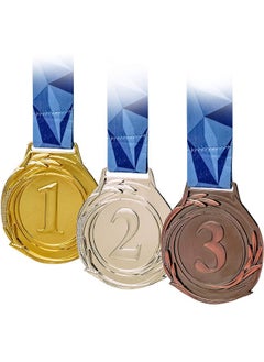 Generic Set of 3 Number Medals, Gold Silver Bronze Award Medals with Ribbon, Winner Awards 1st 2nd 3rd Metal Medals, Olympic Style Winner Awards for Sports, Party, Tournaments, Competitions（Diam：2.75 Inch）  - Image 1
