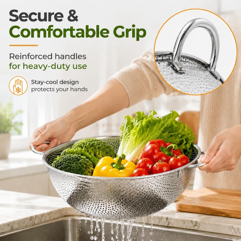 TeamFar Colander Set of 3, Stainless Steel Perforated Colander Strainer - Image 5