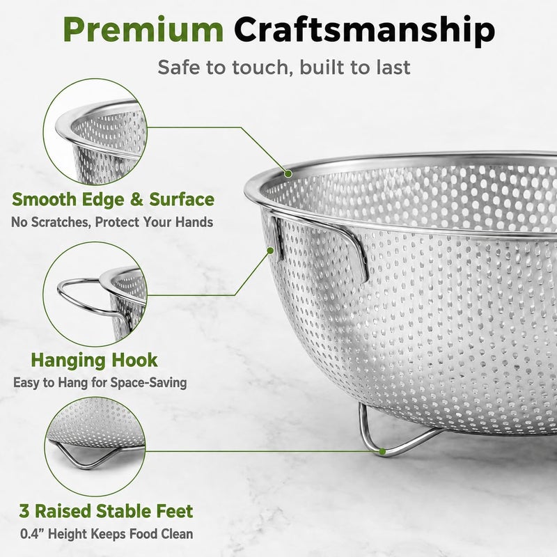 TeamFar Colander Set of 3, Stainless Steel Perforated Colander Strainer - Image 3
