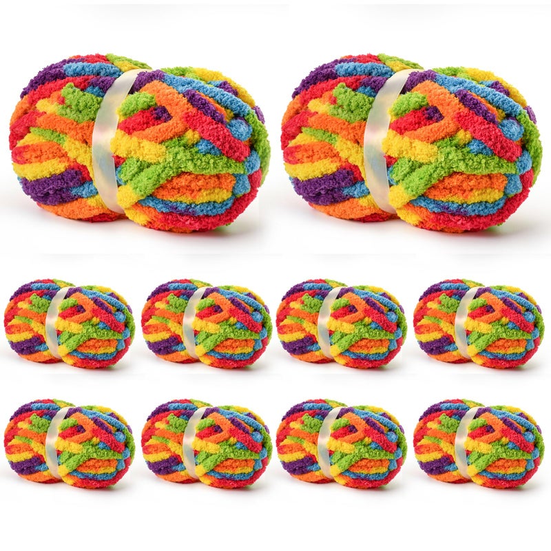 OMoiut 10 Pack Jumbo Chunky Yarn for Hand Knitting, Fluffy Variegated Chunky Chenille Yarn for Crocheting, 240yds/70.5oz Super Bulky Soft Crochet Baby Blanket Yarn(Rainbow) - Image 1