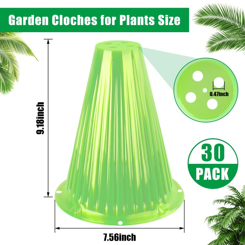 jixsloft 30 Pack Garden Cloches for Plants, Reusable Bell Plant Cover, Plant Covers Protectors from Animals Snails Birds Chickens Insect, 9.18" H X 7.56" D - Image 2