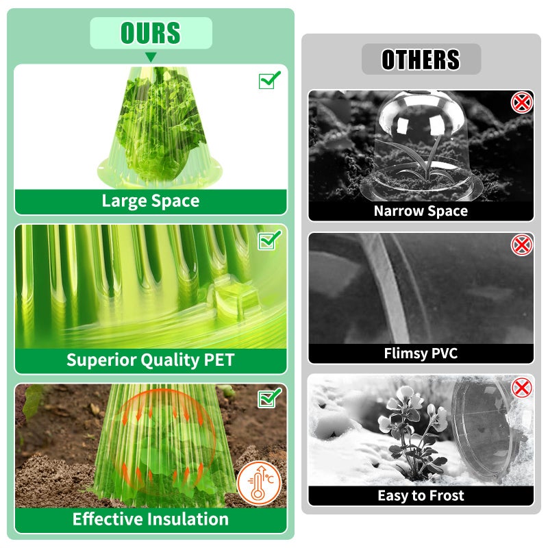 jixsloft 30 Pack Garden Cloches for Plants, Reusable Bell Plant Cover, Plant Covers Protectors from Animals Snails Birds Chickens Insect, 9.18" H X 7.56" D - Image 4