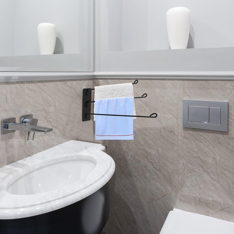 Stainless Steel Rotating Punch Free Towel Rack Wall Mounted 3 Bar Holder For Bathroom Storage Black - Image 5