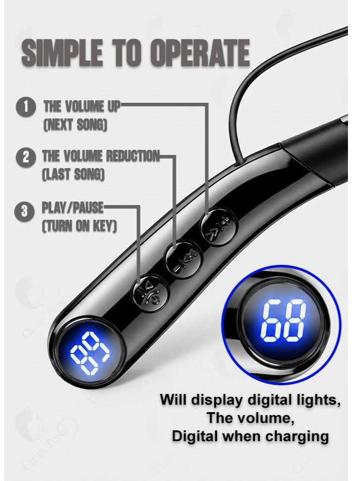 Admos Wireless Neckband Headphone AM-659 With HiFi Sound | Intelligent Smart Chip | Bluetooth 5.3 Auto Connect Technology | 80 House Music Play Time | Magnetic Design, IPX4 Waterproof & Sweatproof | LED Digital Power Display | 600mAh Long Endurance Battery | Skin Friendly Silicone Material For Extra Comfort (Black) - Image 2