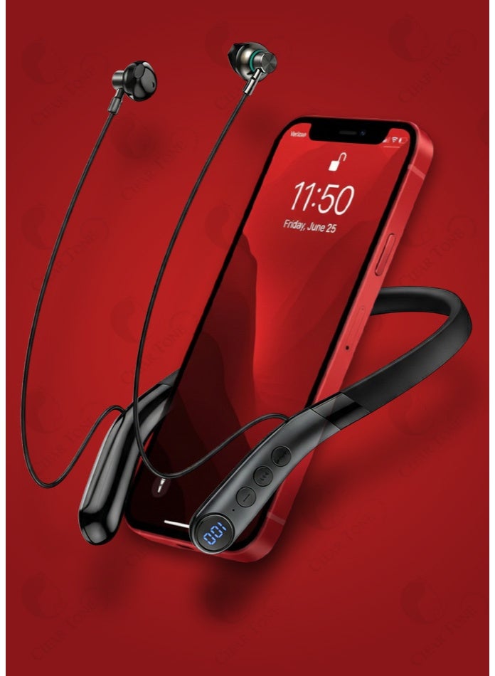 Admos Wireless Neckband Headphone AM-659 With HiFi Sound | Intelligent Smart Chip | Bluetooth 5.3 Auto Connect Technology | 80 House Music Play Time | Magnetic Design, IPX4 Waterproof & Sweatproof | LED Digital Power Display | 600mAh Long Endurance Battery | Skin Friendly Silicone Material For Extra Comfort (Black) - Image 3