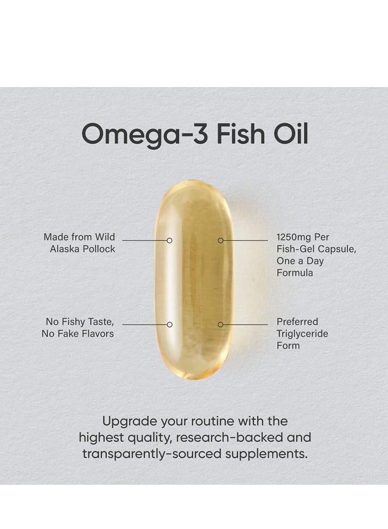 وينز تاون حبوب اوميجا 3 من  بالقوة الثلاثية 1250 ملغ من الاسكا اوميجا ثلاثي الغليسريد اي بي ايه ودي اتش ايه يدعم القلب والدماغ والمفاصل بلا مواد معدلة وراثيًا أو غلوتين تحتوي العبوة على 90 كبسولة - Image 1