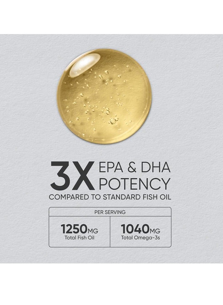 وينز تاون حبوب اوميجا 3 من  بالقوة الثلاثية 1250 ملغ من الاسكا اوميجا ثلاثي الغليسريد اي بي ايه ودي اتش ايه يدعم القلب والدماغ والمفاصل بلا مواد معدلة وراثيًا أو غلوتين تحتوي العبوة على 90 كبسولة - Image 2