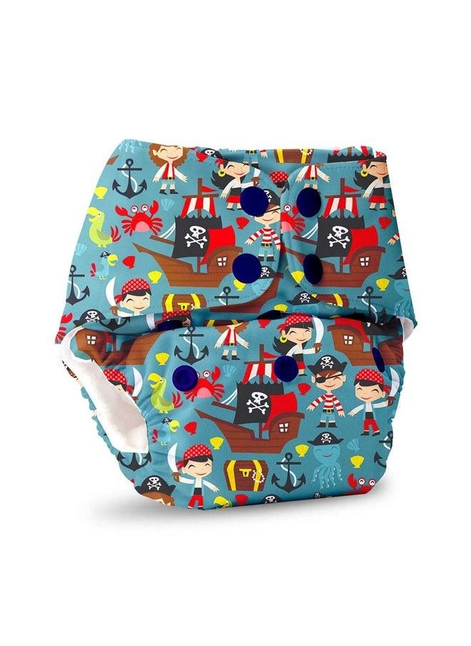 Superbottoms - Basic Reusable Cloth Diaper For Babies 0 3 Years ; Freesize Adjustable Washable And Reusable Cloth Diaper For Babies ; New Quick Dry Ultrathin Pads ; Trim Fitting ; Piratepack Of 1 - Image 1