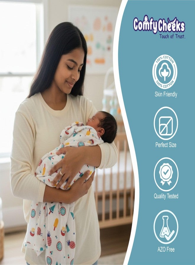 Comfy Cheeks طقم لفافات أطفال من قطن الموسلين 100% من كومفي تشيكس (عبوة من قطعتين) | لفافات مولمول كبيرة جدًا 115 × 100 سم للأطفال حديثي الولادة حتى 18 شهرًا - Image 3