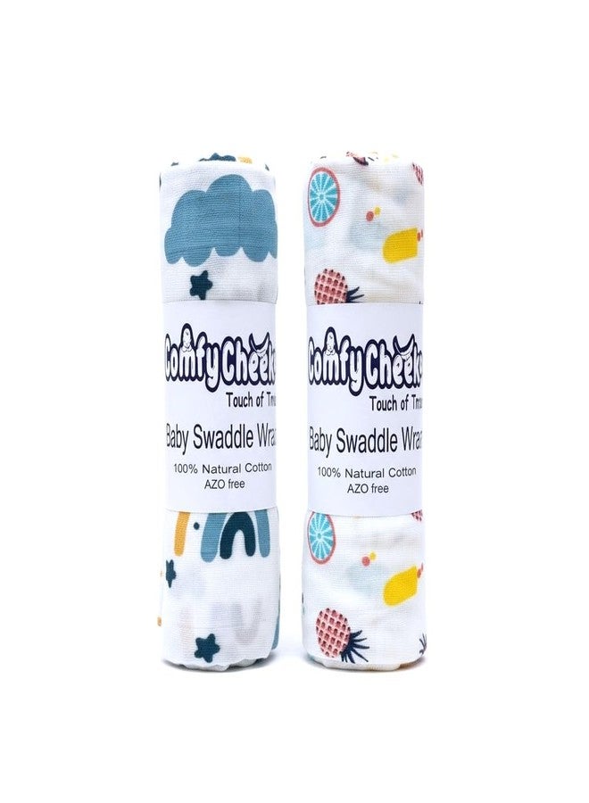 Comfy Cheeks طقم لفافات أطفال من قطن الموسلين 100% من كومفي تشيكس (عبوة من قطعتين) | لفافات مولمول كبيرة جدًا 115 × 100 سم للأطفال حديثي الولادة حتى 18 شهرًا - Image 1