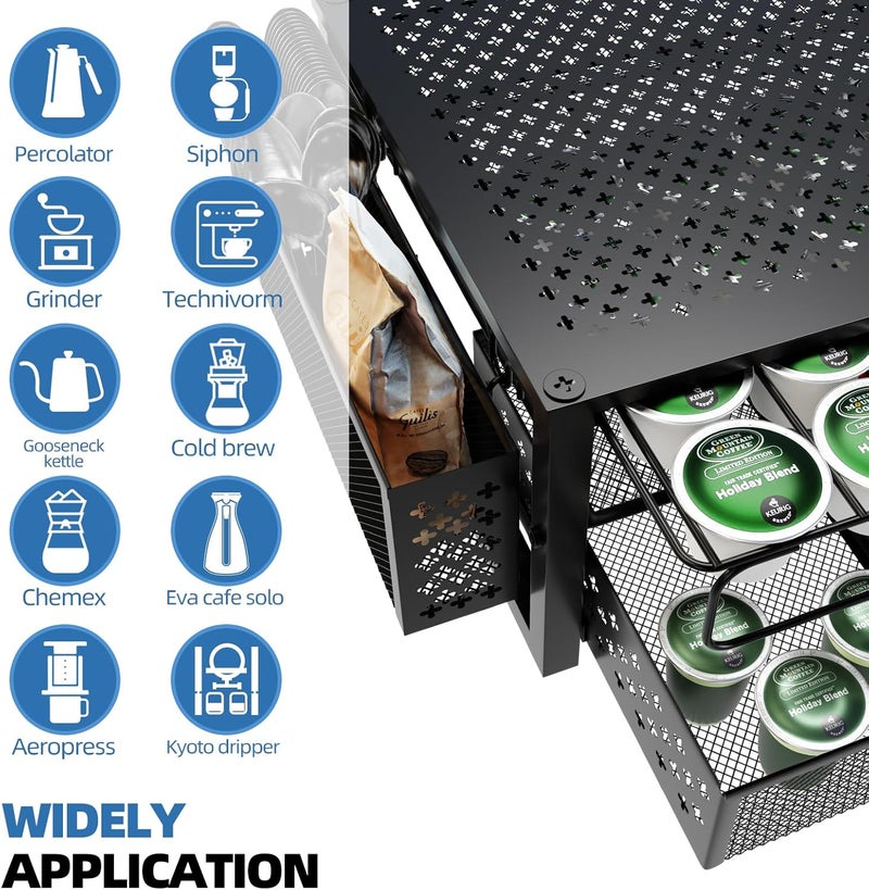 Simple Trending Coffee Pod Holder for K Cups, with 2 Tier Slidng Storage Drawer and Coffee Accessories Holder, 63 Large or 80 Small Capsule Organizer, Black - Image 4