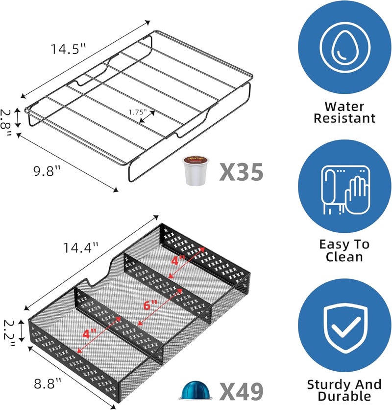 Simple Trending Coffee Pod Holder for K Cups, with 2 Tier Slidng Storage Drawer and Coffee Accessories Holder, 63 Large or 80 Small Capsule Organizer, Black - Image 3