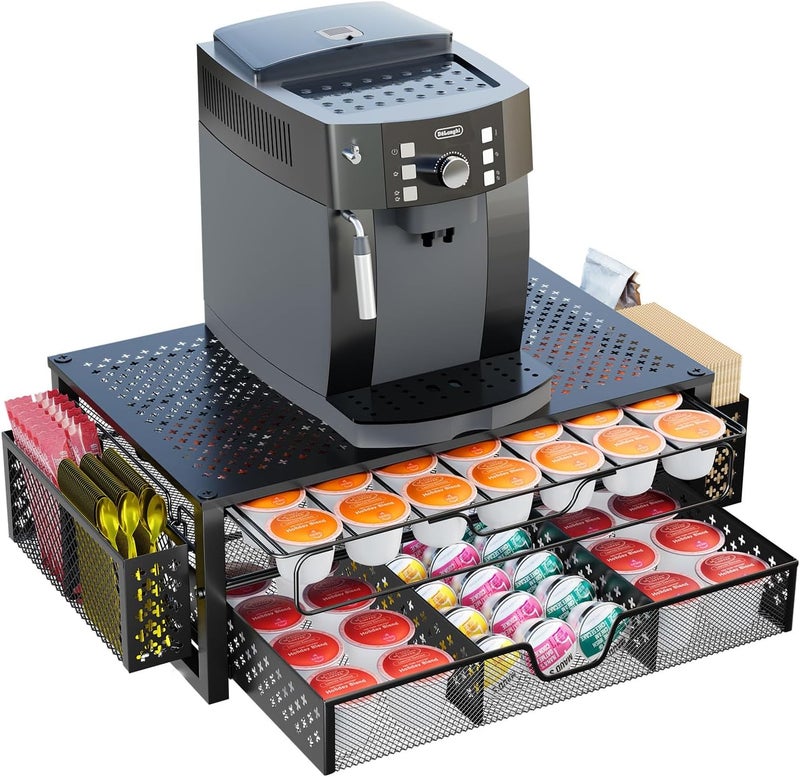 Simple Trending Coffee Pod Holder for K Cups, with 2 Tier Slidng Storage Drawer and Coffee Accessories Holder, 63 Large or 80 Small Capsule Organizer, Black - Image 1