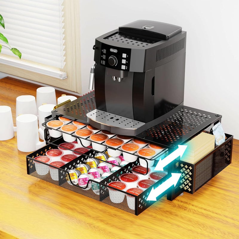 Simple Trending Coffee Pod Holder for K Cups, with 2 Tier Slidng Storage Drawer and Coffee Accessories Holder, 63 Large or 80 Small Capsule Organizer, Black - Image 2