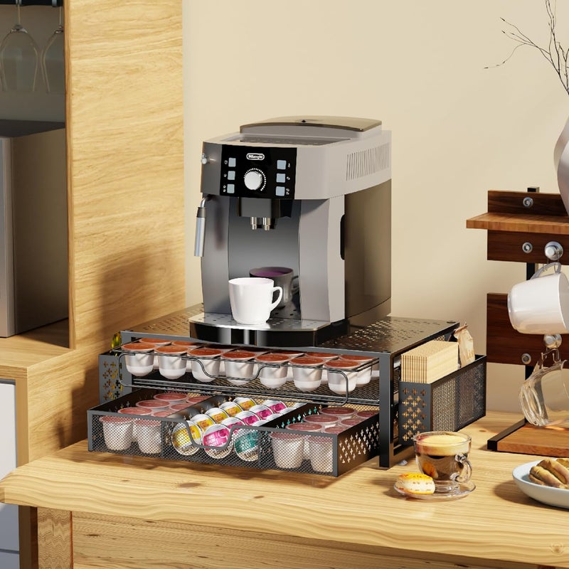 Simple Trending Coffee Pod Holder for K Cups, with 2 Tier Slidng Storage Drawer and Coffee Accessories Holder, 63 Large or 80 Small Capsule Organizer, Black - Image 5