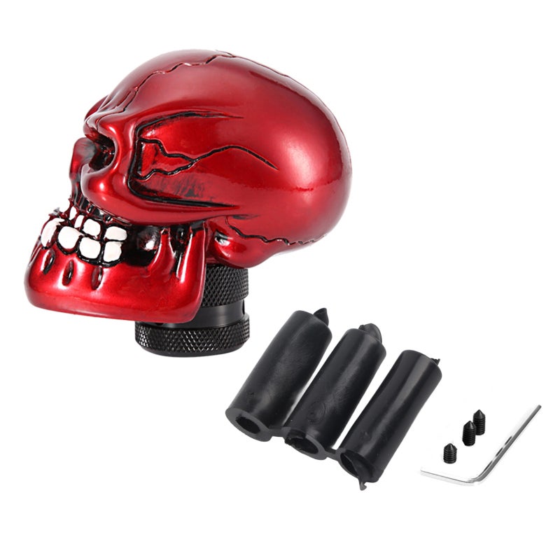 Skull Gear Shift Knob Red 3 Adapters Exquisite Craft - Quality Material Durable Gear Shift Knob Stick Lever for Car Interior - Image 1