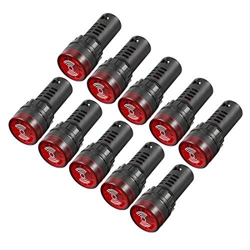 uxcell 10Pcs Red Indicator Light with Buzzer ACDC 24V 22mm Panel Mount Flashing Alarm for Electrical Control Panel HVAC DIY Projects - Image 1