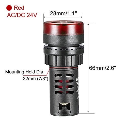 uxcell 10Pcs Red Indicator Light with Buzzer ACDC 24V 22mm Panel Mount Flashing Alarm for Electrical Control Panel HVAC DIY Projects - Image 3