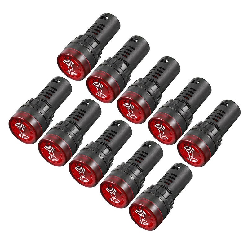 uxcell 10Pcs Red Indicator Light with Buzzer ACDC 24V 22mm Panel Mount Flashing Alarm for Electrical Control Panel HVAC DIY Projects - Image 2