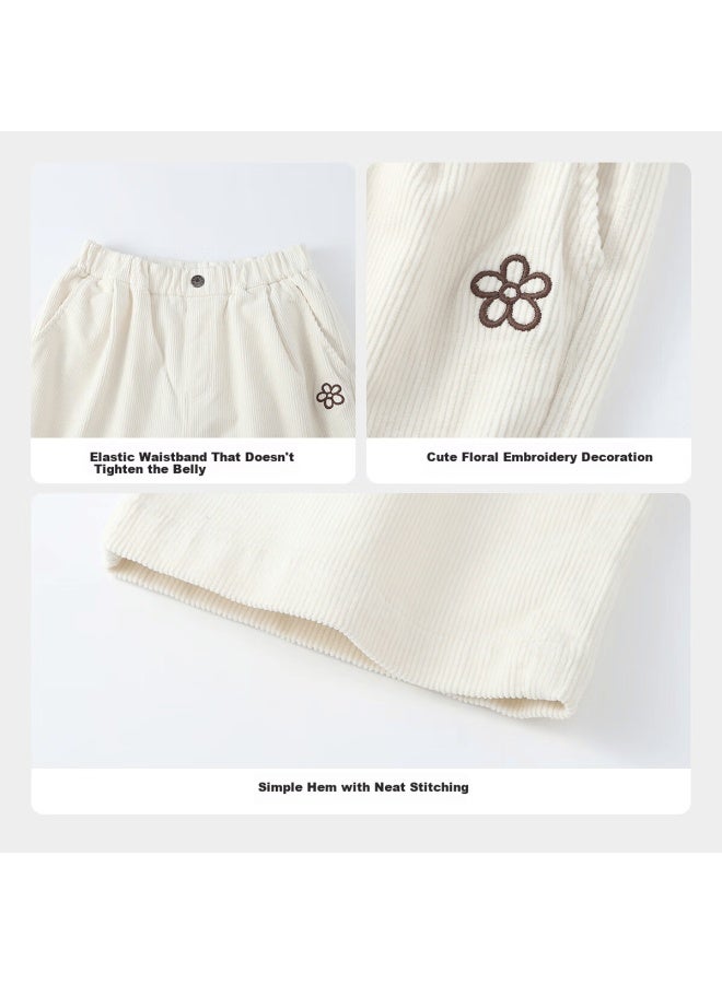 Annil Kids Girls' Full Waist Woven Pants Long Corduroy Trousers Milk Candy White 130 - Image 3