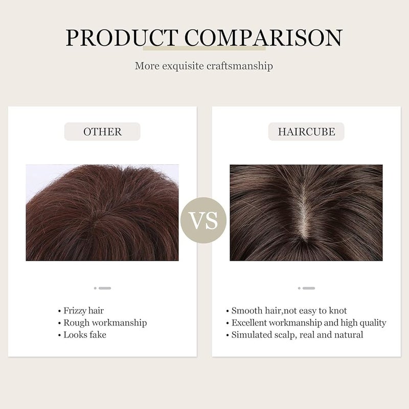 ECIF Brown Wigs With Bangs Medium Length Curly Wigs For Women Natural Looking Synthetic Wigs For Daily Use Pelucas De Cabello Natural (Dark Brown) - Image 5