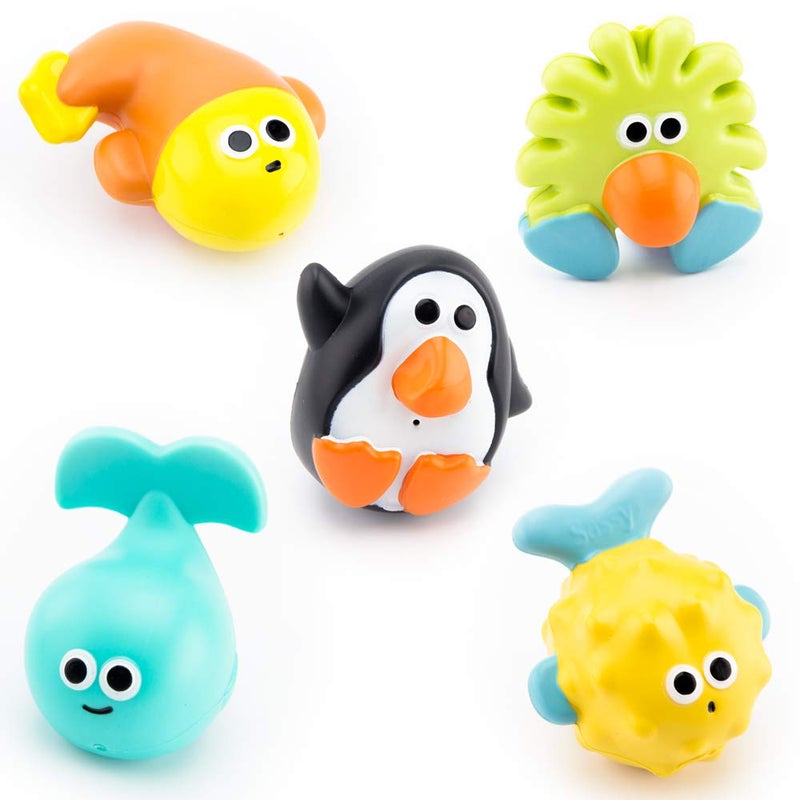 Sassy Bathtime Pals Squirt and Float Toys 9+ Months Set of 5 Sea Characters - Image 1