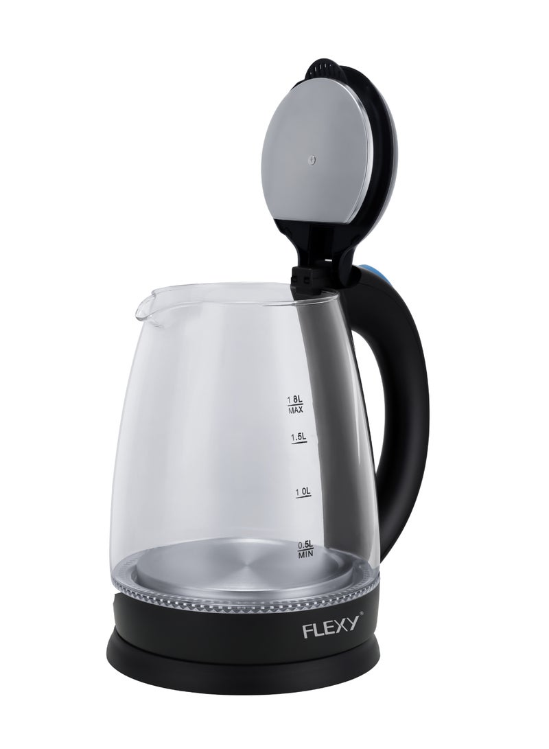 Flexy FLEXY®1.8 Liter Glass Body Electric Cordless Kettle with 360° Swivel Base, Power Cord Storage, Auto Cut-off Function, LED Indicator, 1500 Watts - Image 2