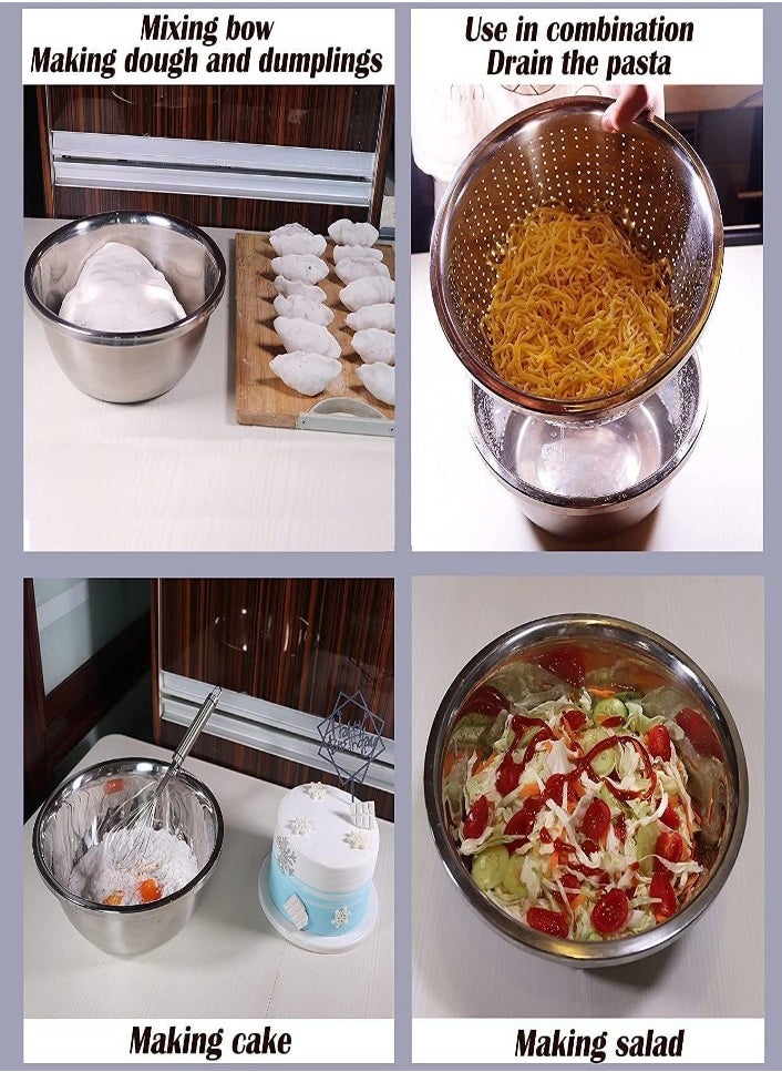 XVersion Stainless Steel 3 in 1 Kitchen Multipurpose Kitchen Bowl, Drain Basket, Graters for Vegetables, Fruit Cutter, Grater Kitchen Mesh Strainers Total 3 Piece Strainer,Bowl,Chopper 28CM  - Image 2