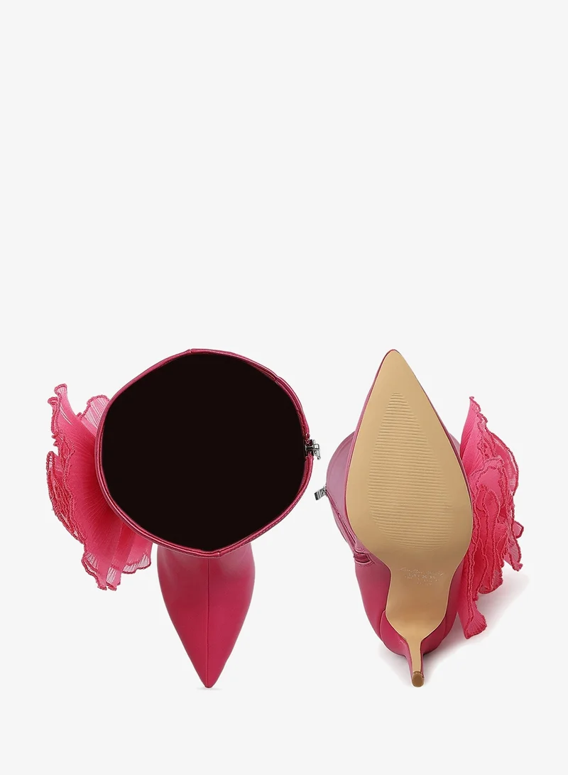 London Rag Sheer Big Rose Detail Long Boots in Fuchsia