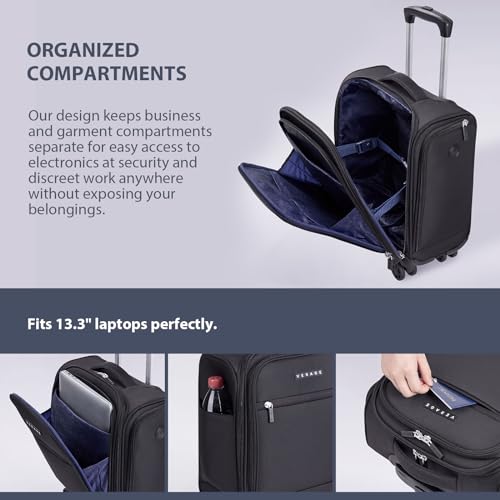 Verage Underseat Carry On Luggage with Wheels, 14.5-Inch Spinner Small Suitcase, Softside Lightweight Travel Bag for Men and Women, Airplane Carry On Bag, Black - Image 5