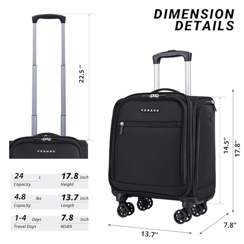 Verage Underseat Carry On Luggage with Wheels, 14.5-Inch Spinner Small Suitcase, Softside Lightweight Travel Bag for Men and Women, Airplane Carry On Bag, Black - Image 2