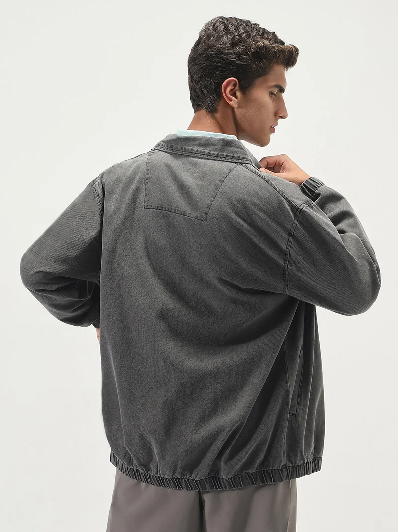 Urbano Fashion  Urbano Fashion Men's Light Grey Relaxed Fit Full Sleeve Harrington Denim Jacket  | Best Price UAE