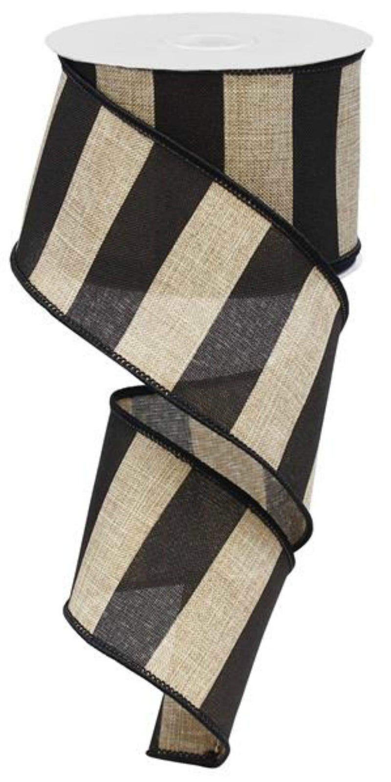 Striped Wired Ribbon Tan Black Craft Supplies for Making Handmade Wreaths and Bows 25 Inches x 10 Yard Christmas Fathers Day RG0135202