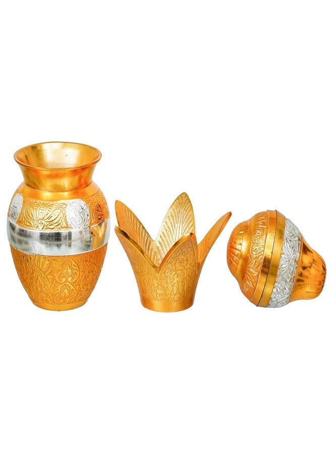 Webelkart Premium Plated Pooja Kalash with Coconut for Pooja Decor with Red Velvet Box/Swastik Kalash for Puja Temple Home Decorative Item/Diwali Gift Item/mangal Kalash (Gold) - Image 4