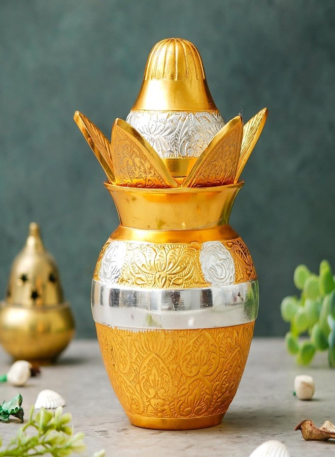 Webelkart Premium Plated Pooja Kalash with Coconut for Pooja Decor with Red Velvet Box/Swastik Kalash for Puja Temple Home Decorative Item/Diwali Gift Item/mangal Kalash (Gold) - Image 1