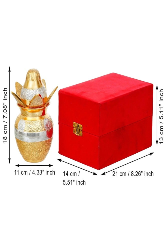 Webelkart Premium Plated Pooja Kalash with Coconut for Pooja Decor with Red Velvet Box/Swastik Kalash for Puja Temple Home Decorative Item/Diwali Gift Item/mangal Kalash (Gold) - Image 3