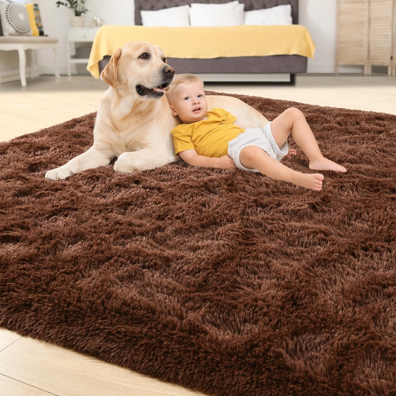 Tepook Super Soft Fluffy Rug for Bedroom  Modern Shaggy Rug Fuzzy Kids Rug for Living Room  Plush Indoor Nursery Home Decor Dorm Rug with Non-Slip Bottom  Brown  3 X 5 Feet - Image 3