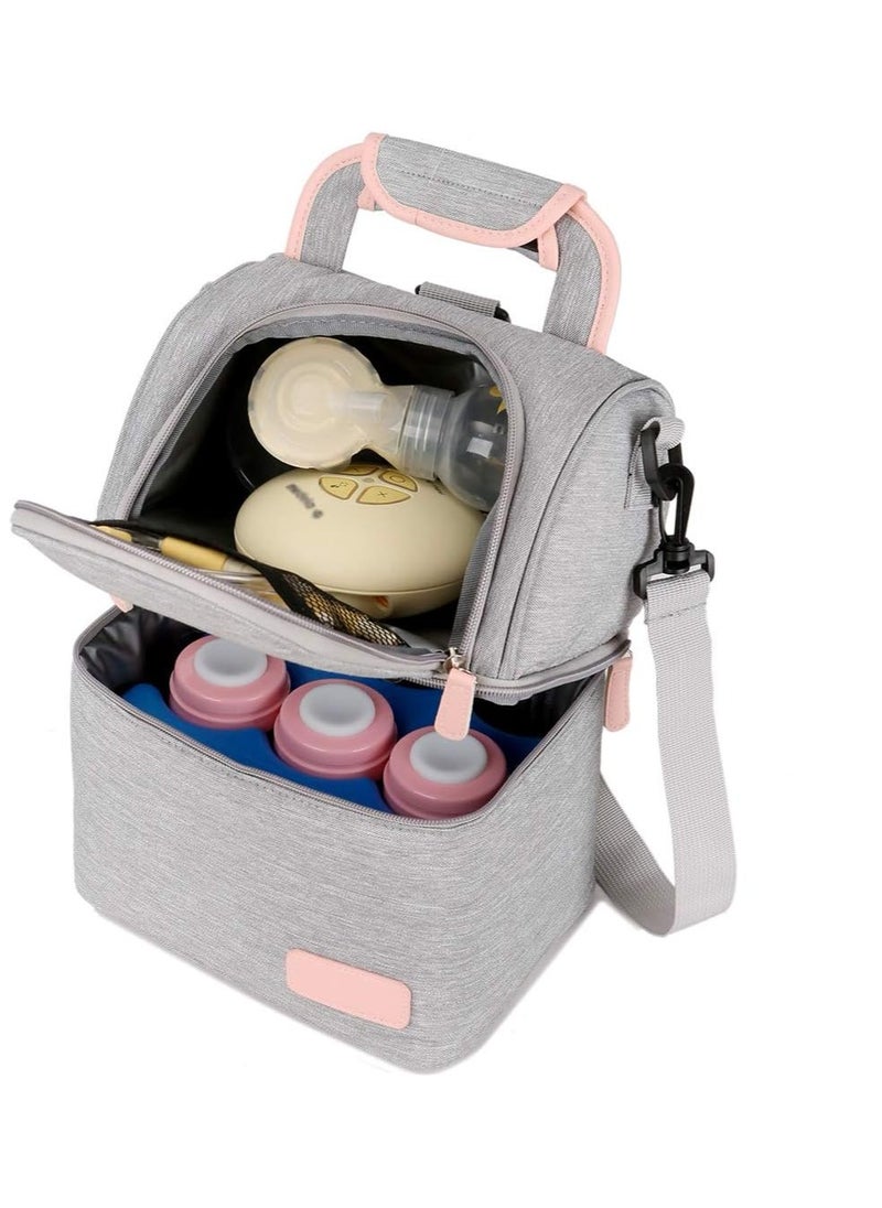 Beauenty Breast Pump Backpack Breastmilk Cooler & Insulated Baby Bottle Bag Waterproof - Portable Thermal Insulated Lunch Bag/Large Capacity Handbag/Baby Milk Freezer for Work Mommy Women  Grey  - Image 3