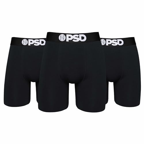 PSD شورت بوكسر للرجال من PSD - 3 قطع قطنية سوداء، حزمة ملابس داخلية بطول قياسي، شورت بوكسر قابل للتنفس ومزيل للرطوبة للرجال، كبير - Image 1
