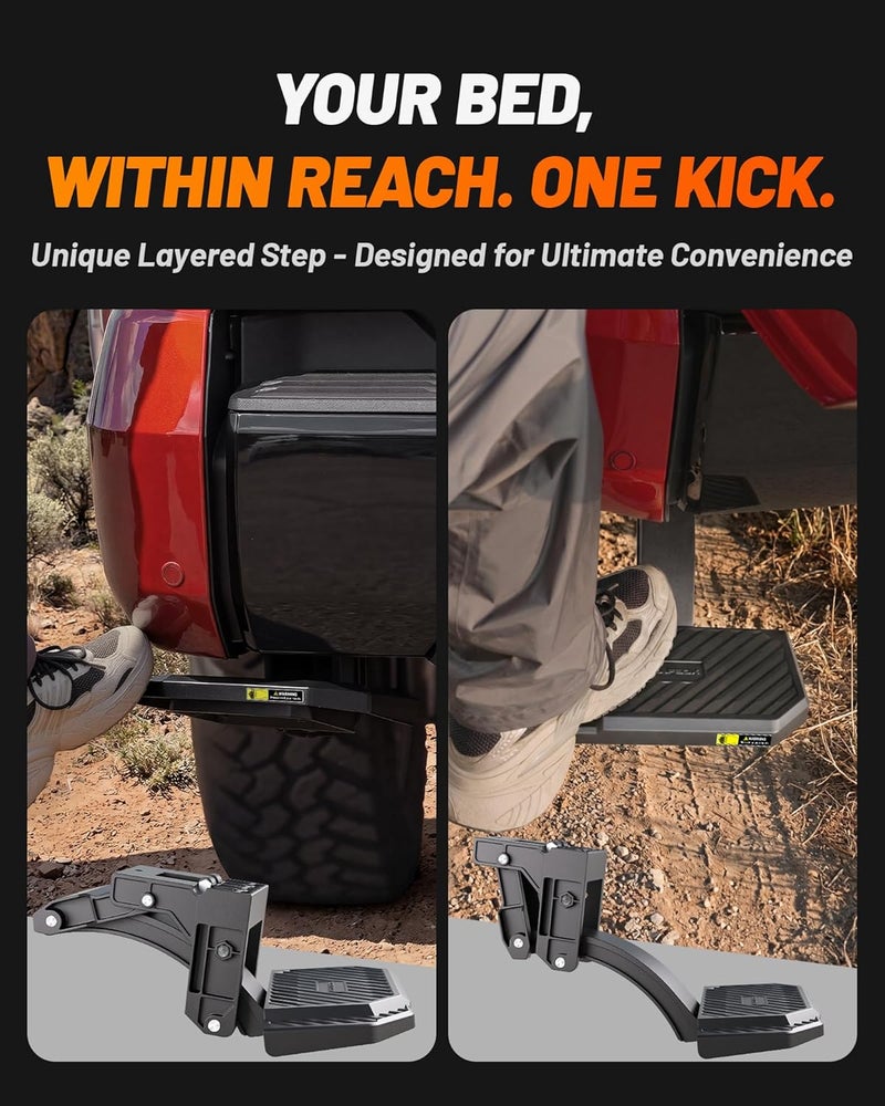 WOLFBOX Retractable Bed Step for 2021-2026 Ford F-150/Lightning EV - 330 LBS Heavy-Duty Non-Slip Aluminum Tailgate Step - Image 3
