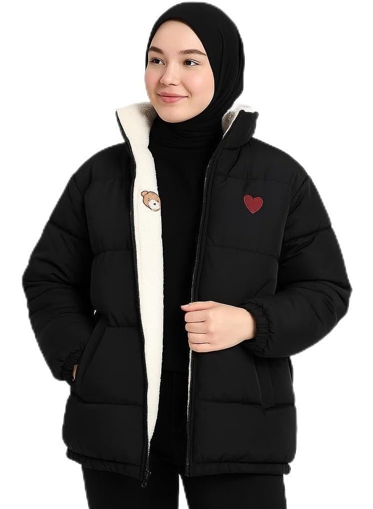 جاكت مبطن بمب يمكن ارتداؤه على الوجهين أسود وأبيض – خامة وتر بروف مقاومة للمياه مبطن فرو ناعم – وان سايز يناسب حتى 80 كجم - Image 2