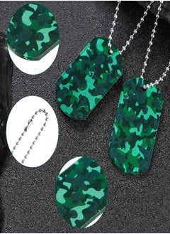 Saintrygo 24 Pcs Camouflage Dog Tags Acrylic Army Dog Tags Camo Party Favors Army Birthday Favors Camo Necklace with Metal Beaded Chain for Kids Men Dogs Soldier Arm (Green)  - Image 3
