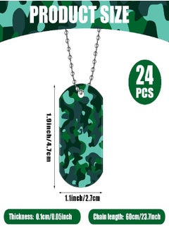 Saintrygo 24 Pcs Camouflage Dog Tags Acrylic Army Dog Tags Camo Party Favors Army Birthday Favors Camo Necklace with Metal Beaded Chain for Kids Men Dogs Soldier Arm (Green)  - Image 2