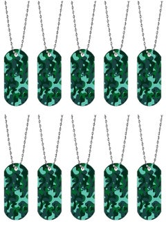 Saintrygo 24 Pcs Camouflage Dog Tags Acrylic Army Dog Tags Camo Party Favors Army Birthday Favors Camo Necklace with Metal Beaded Chain for Kids Men Dogs Soldier Arm (Green)  - Image 1