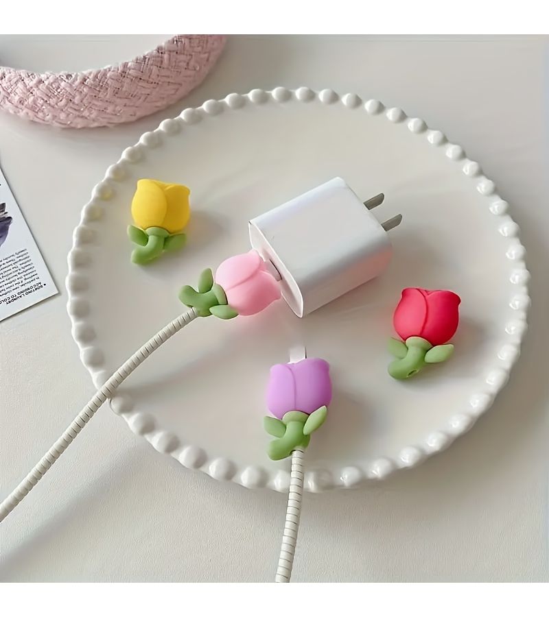 4 Pcs Tulip Pattern Cable Protector Decorate And Protect Your Phone Charger From Damage - Image 2