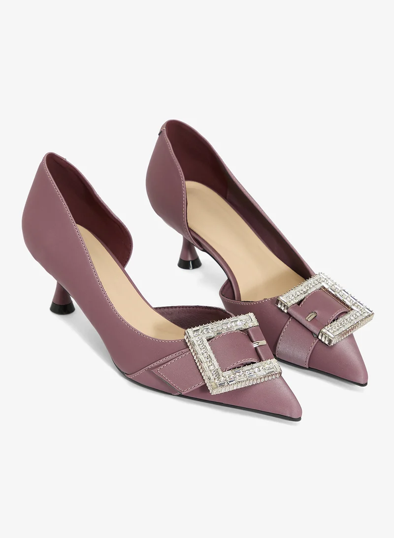 Ella Limited Edition Purple Diamonte Rhinestone Embellished Kitten Heel Pumps for Women | Best Price UAE
