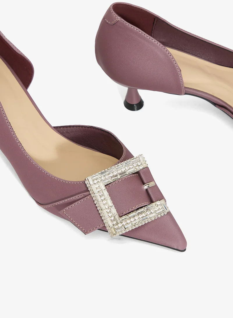 Ella Limited Edition Purple Diamonte Rhinestone Embellished Kitten Heel Pumps for Women | Best Price UAE