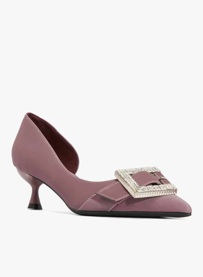 Ella Limited Edition Purple Diamonte Rhinestone Embellished Kitten Heel Pumps for Women | Best Price UAE
