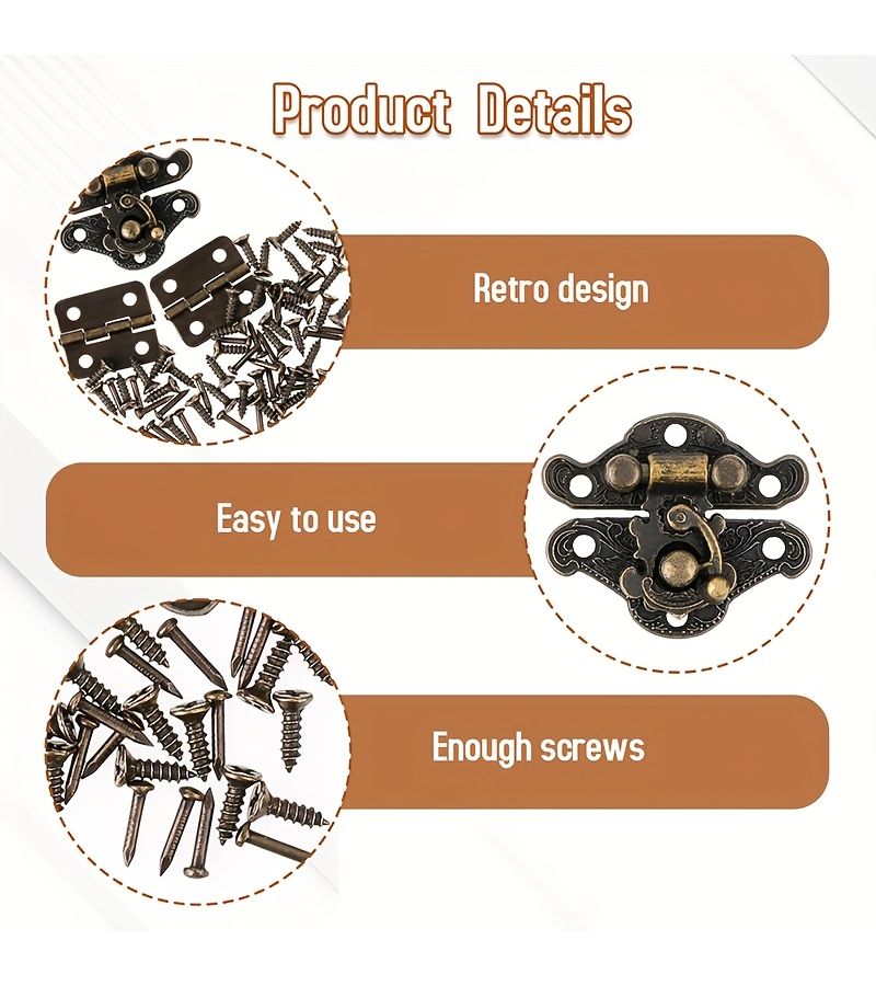 36pcs Locks And Hinges Vintage Jewelry Box Decorative Latches With Mounting Screws Mini Wooden Box Storage Latches 1.1x0.95 Inch 0.7x0.3 Inch - Image 5