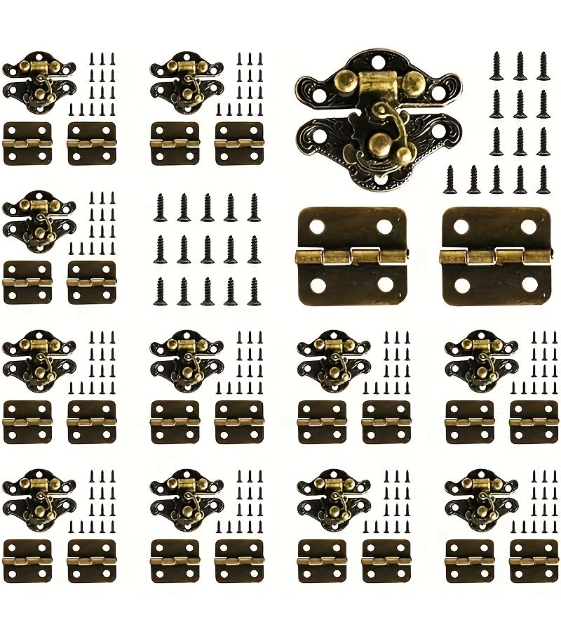 36pcs Locks And Hinges Vintage Jewelry Box Decorative Latches With Mounting Screws Mini Wooden Box Storage Latches 1.1x0.95 Inch 0.7x0.3 Inch - Image 1